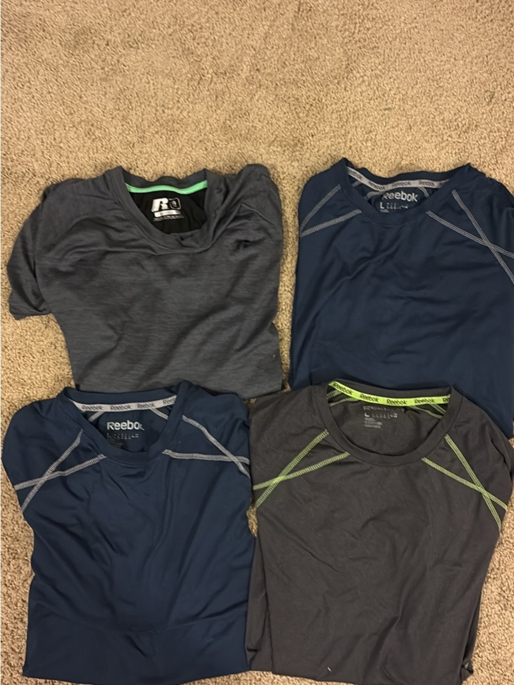 Reebok Men's Athletic Crew Neck Tops - Navy & Charcoal with Green Trim